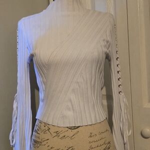 Fashion Nova White Ribbed Lace-Up Sleeve Mock Neck Top